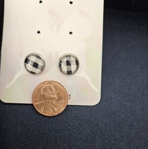 Cute Black and White Plaid Earrings - NEW